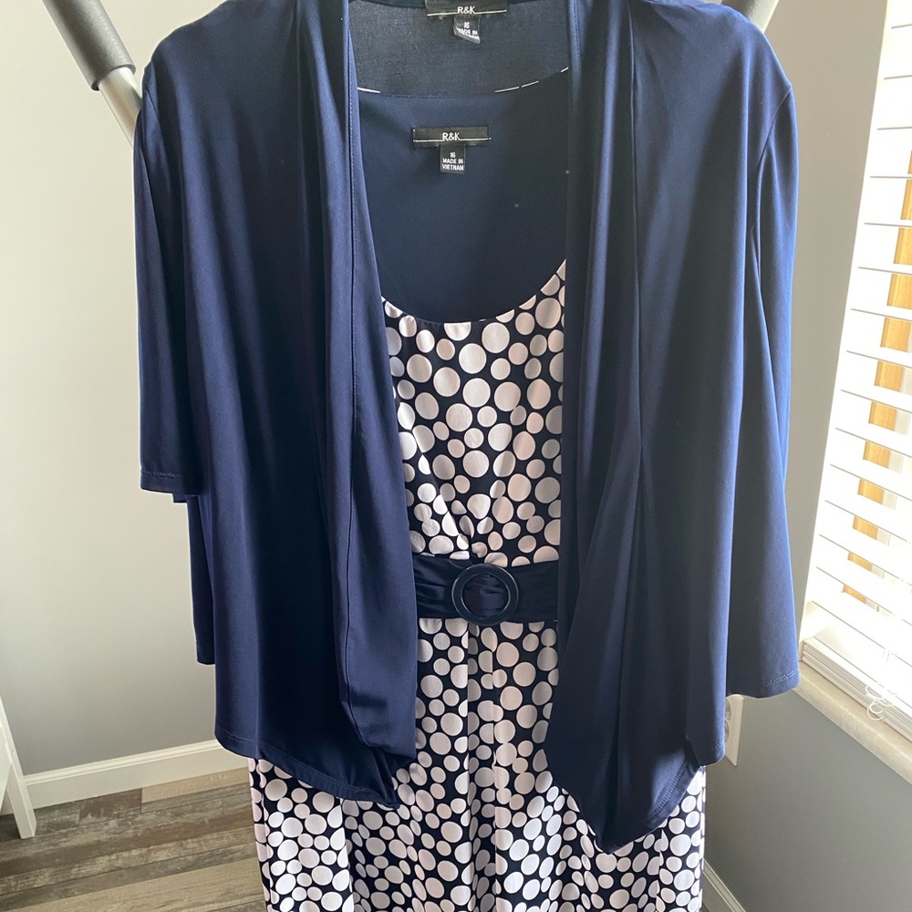 Navy/ white Dress with jacket size 16